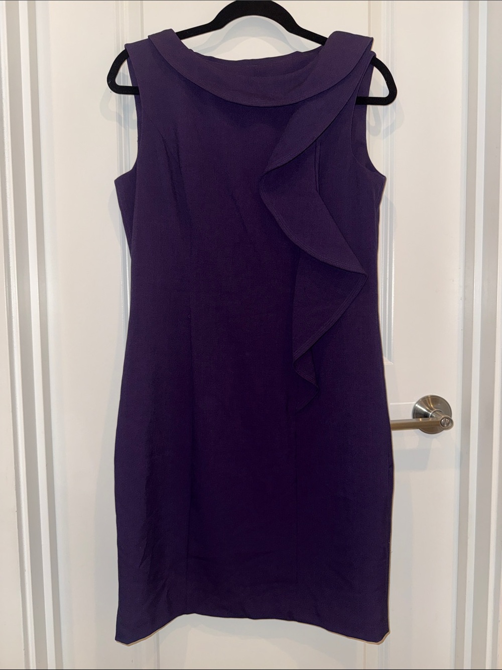 Calvin Klein Deep Purple Sleeveless Ruffle-Detail Sheath Dress
